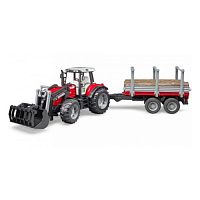 Bruder Трактор Massey Ferguson  c манипулятором и прицепом					