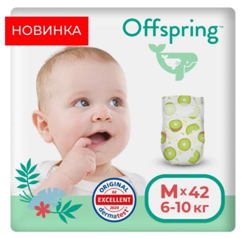 Offspring Подгузники, размер M, 6-10 кг, 42 штуки, расцветка Киви